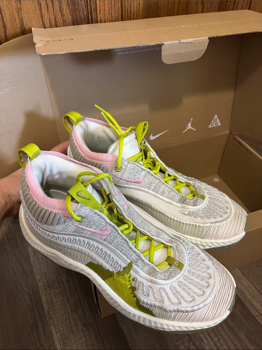 Nike Light Grey Sneaker with Pink & Volt Details